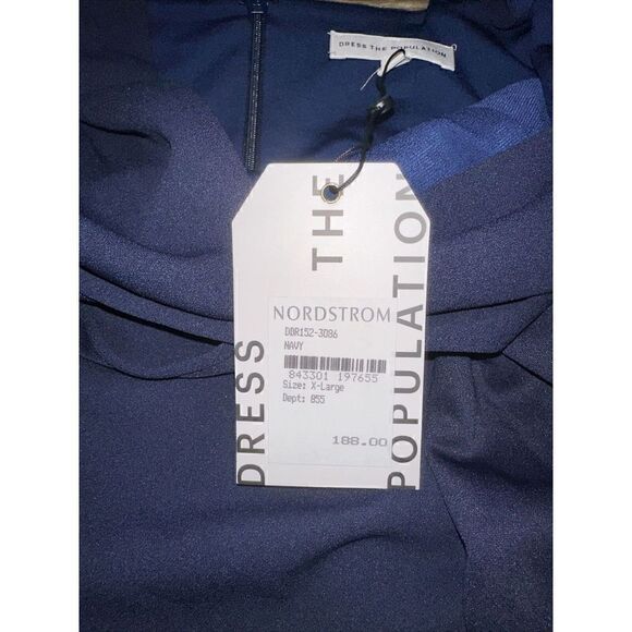 Dress the Population Dana Wrap Waist Cocktail Dress in Navy Size X-Large. $188. - Picture 6 of 9